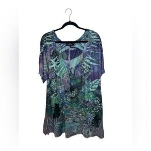 Floral Top Green and Blue Women's